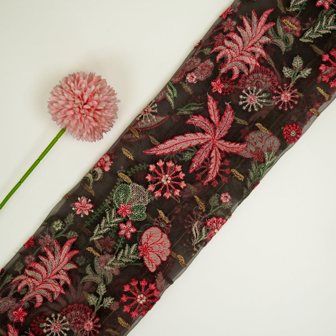 Saman Jaal on Charcoal Silk Organza Embroidered Fabric