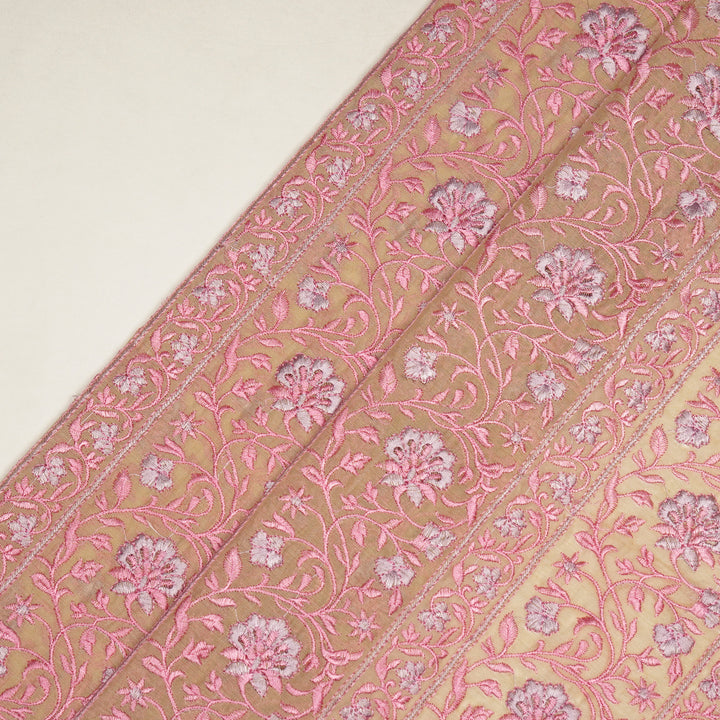 Shan Jaal on Cream/Pink Cotton Silk Embroidered Fabric