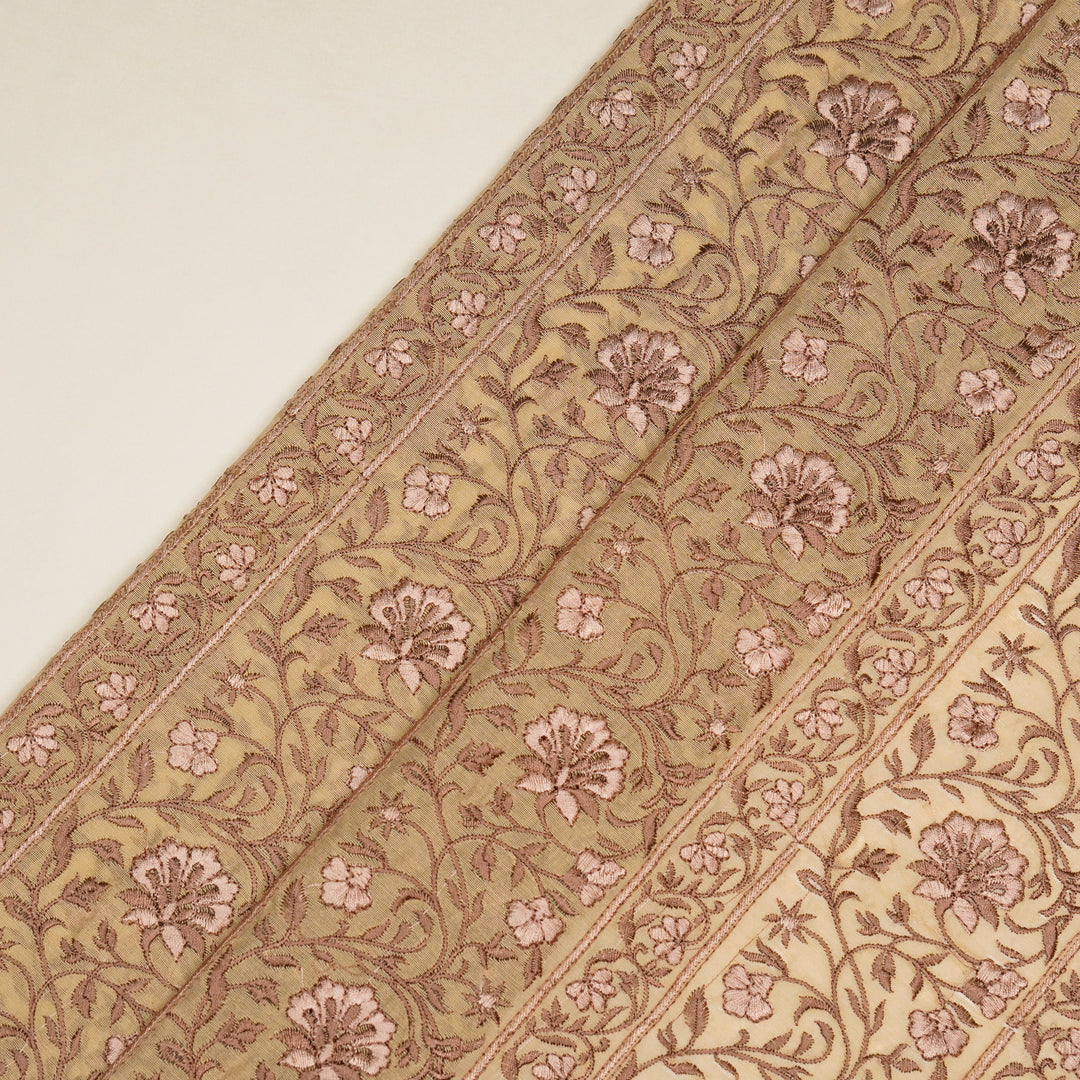 Shan Jaal on Cream/Brown Cotton Silk Embroidered Fabric