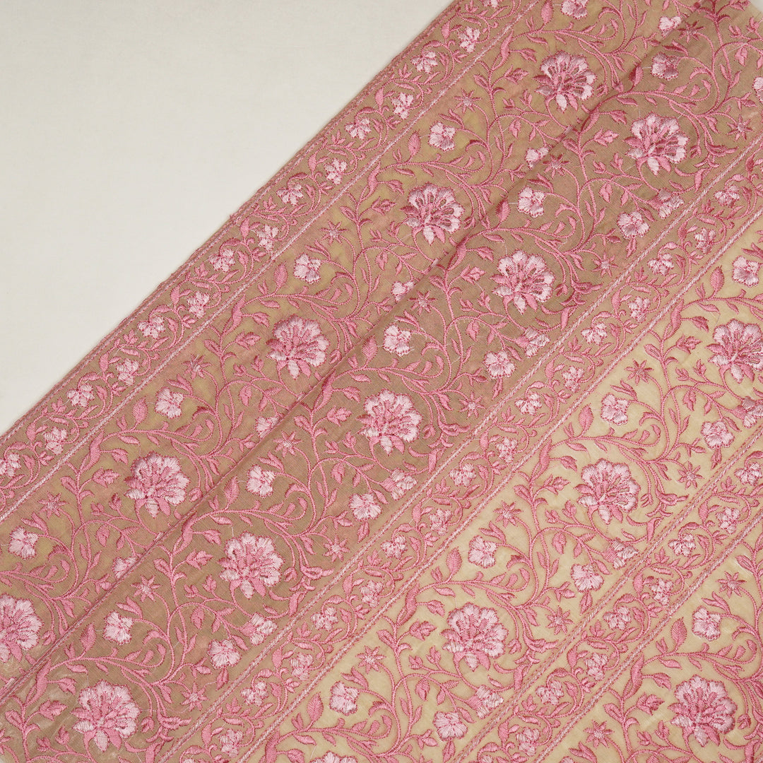 Shan Jaal on Cream/Gajari Cotton Silk Embroidered Fabric
