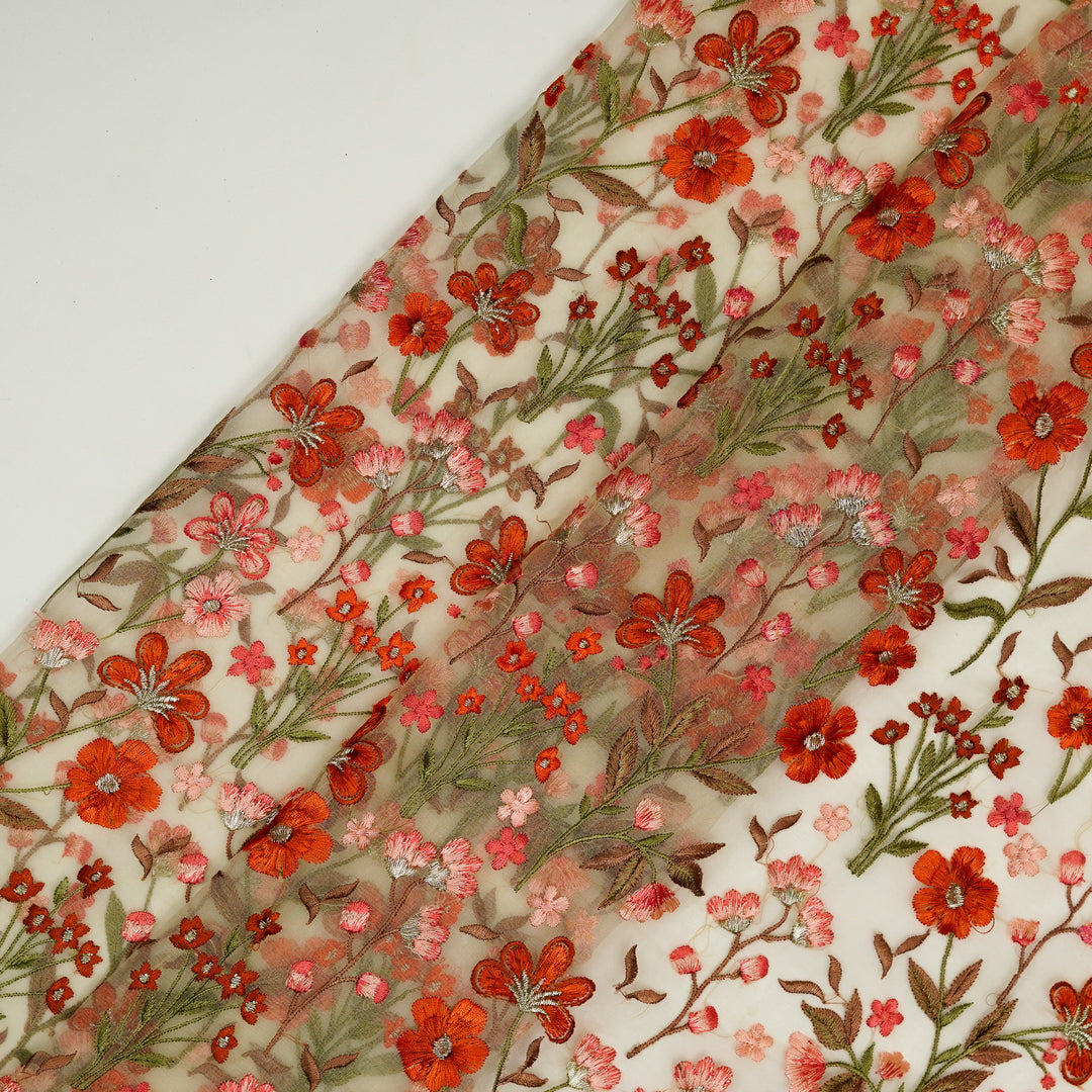 Flavina Jaal on Cream Imported Silk Organza Embroidered Fabric