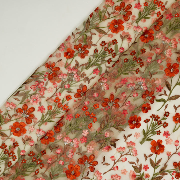 Flavina Jaal on Cream Imported Silk Organza Embroidered Fabric