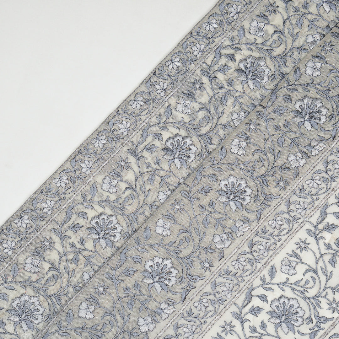 Shan Jaal on Cream/Grey Cotton Silk Embroidered Fabric