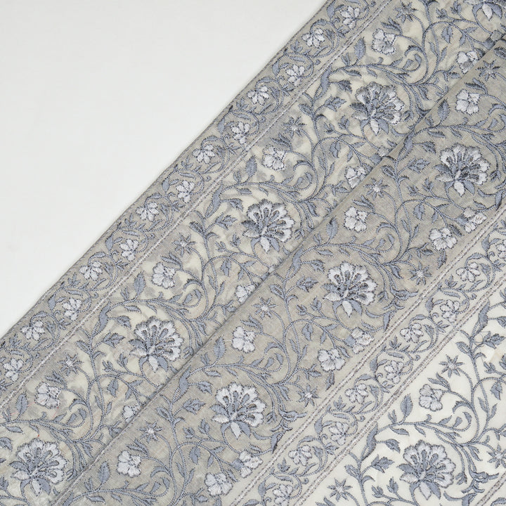 Shan Jaal on Cream/Grey Cotton Silk Embroidered Fabric