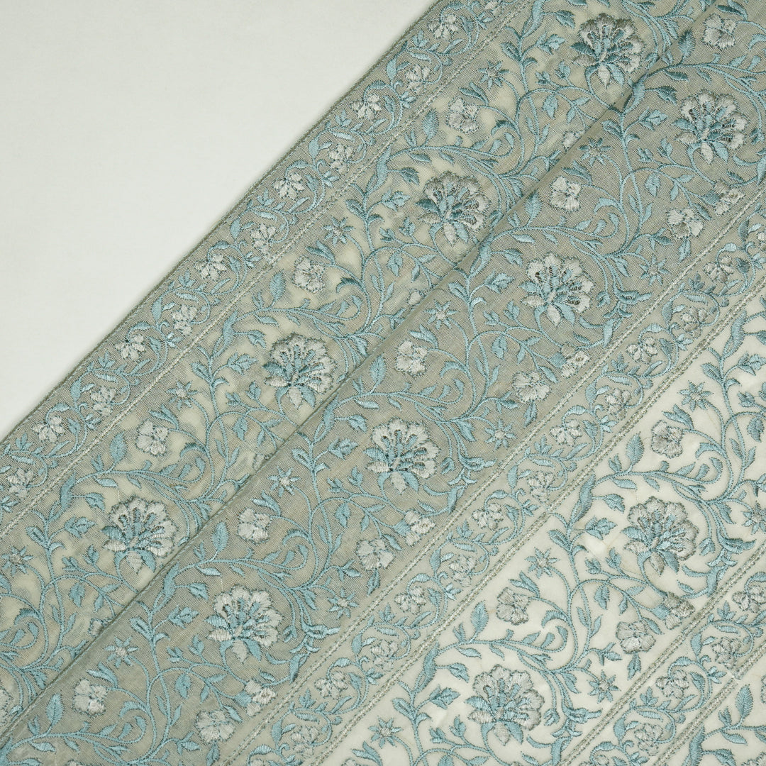 Shan Jaal on Cream/Teal Cotton Silk Embroidered Fabric
