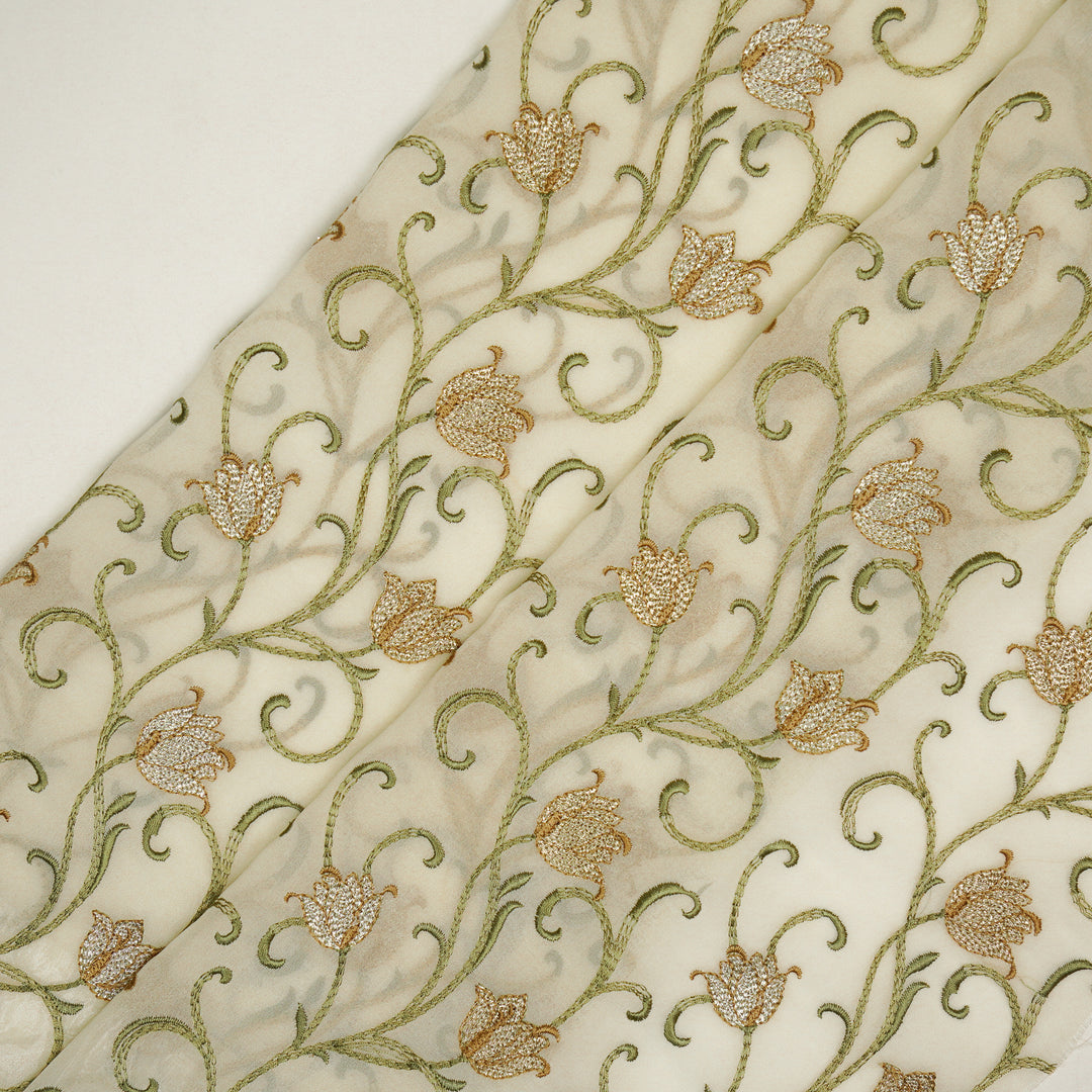 Tamira Jaal on Cream Semi Georgette Embroidered Fabric