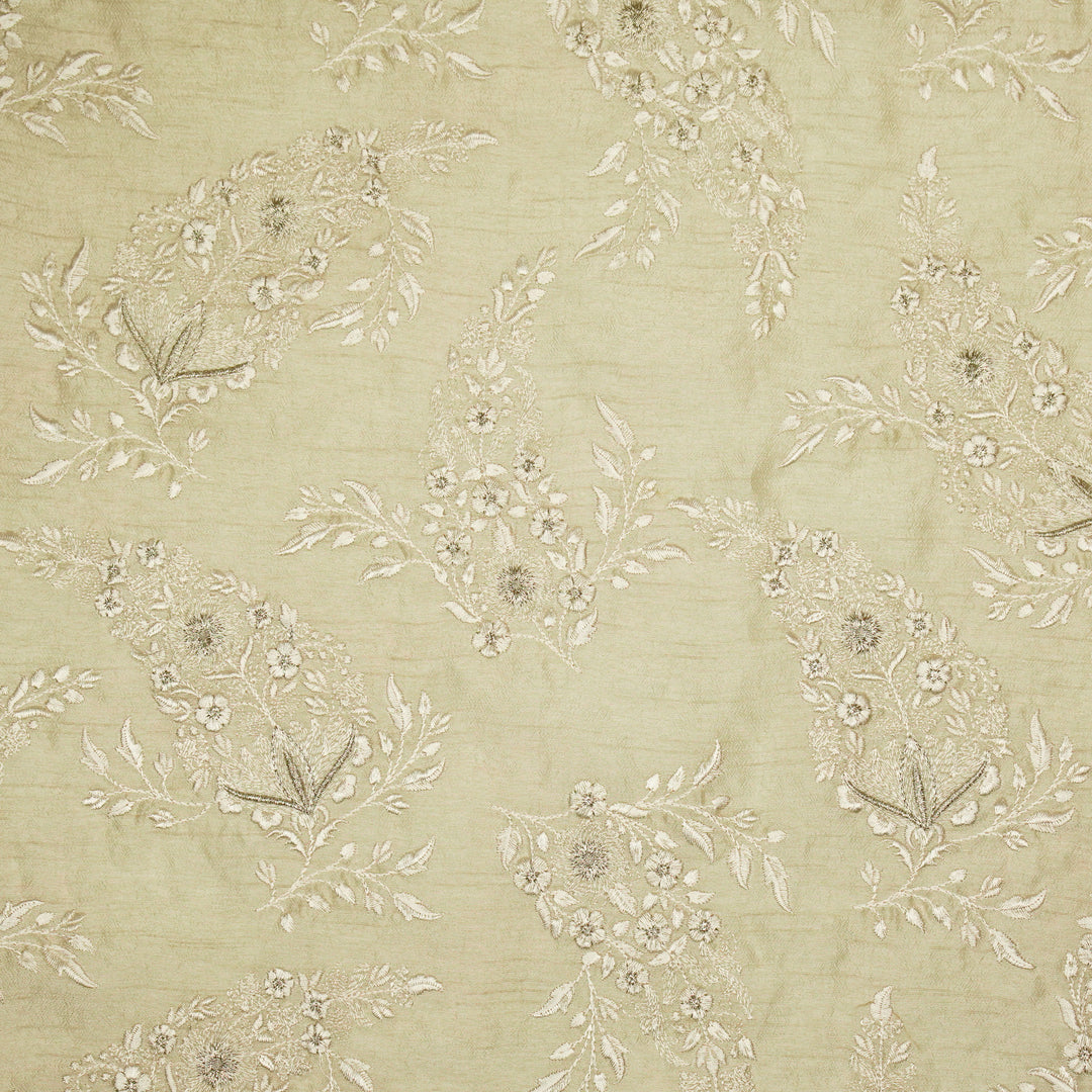 Zohra Buta on Cream Semi Raw Silk Embroidered Fabric