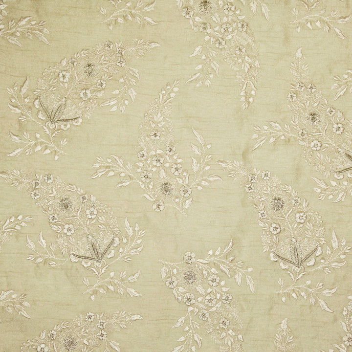 Zohra Buta on Cream Semi Raw Silk Embroidered Fabric