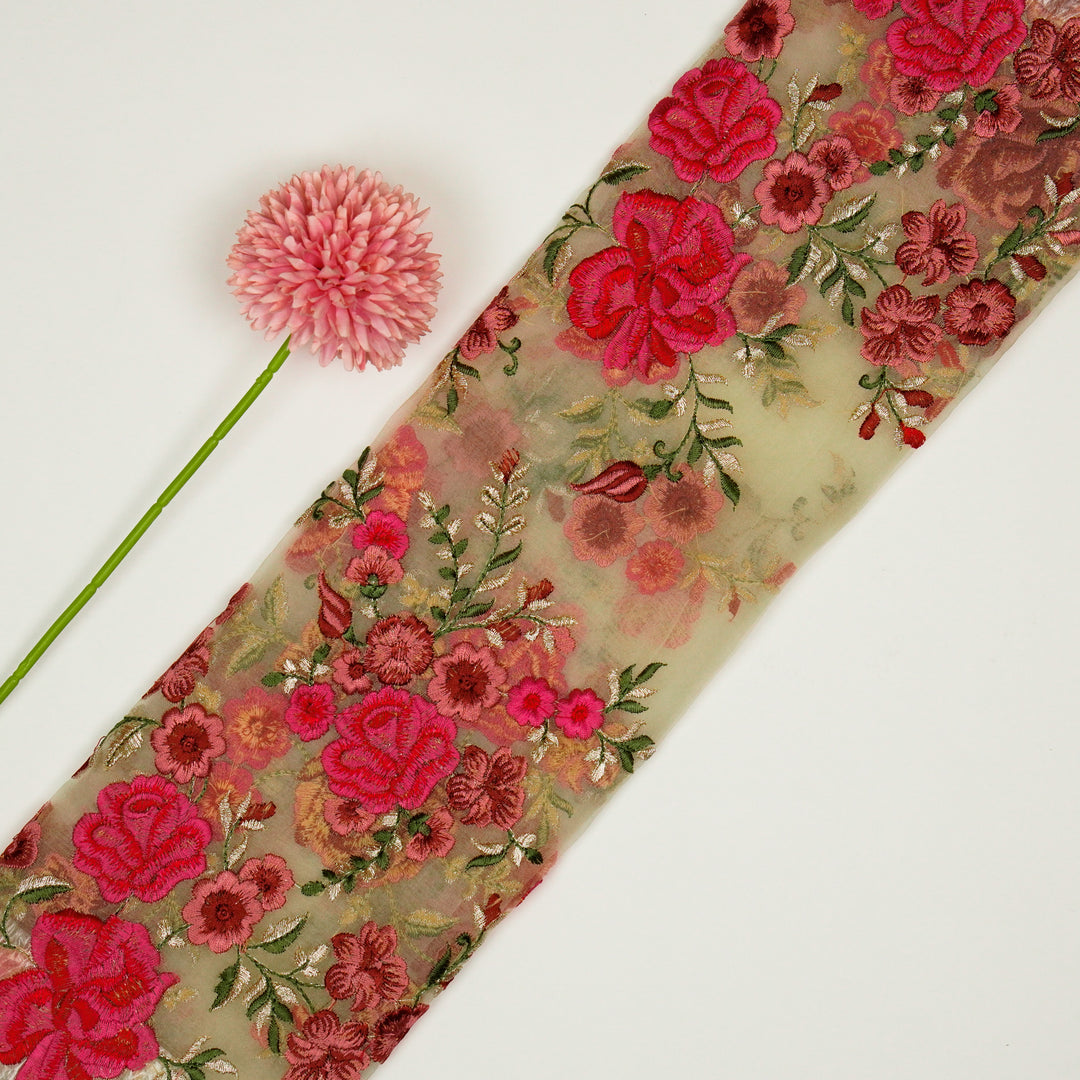 Mahaara Jaal on Cream Silk Organza Embroidered Fabric