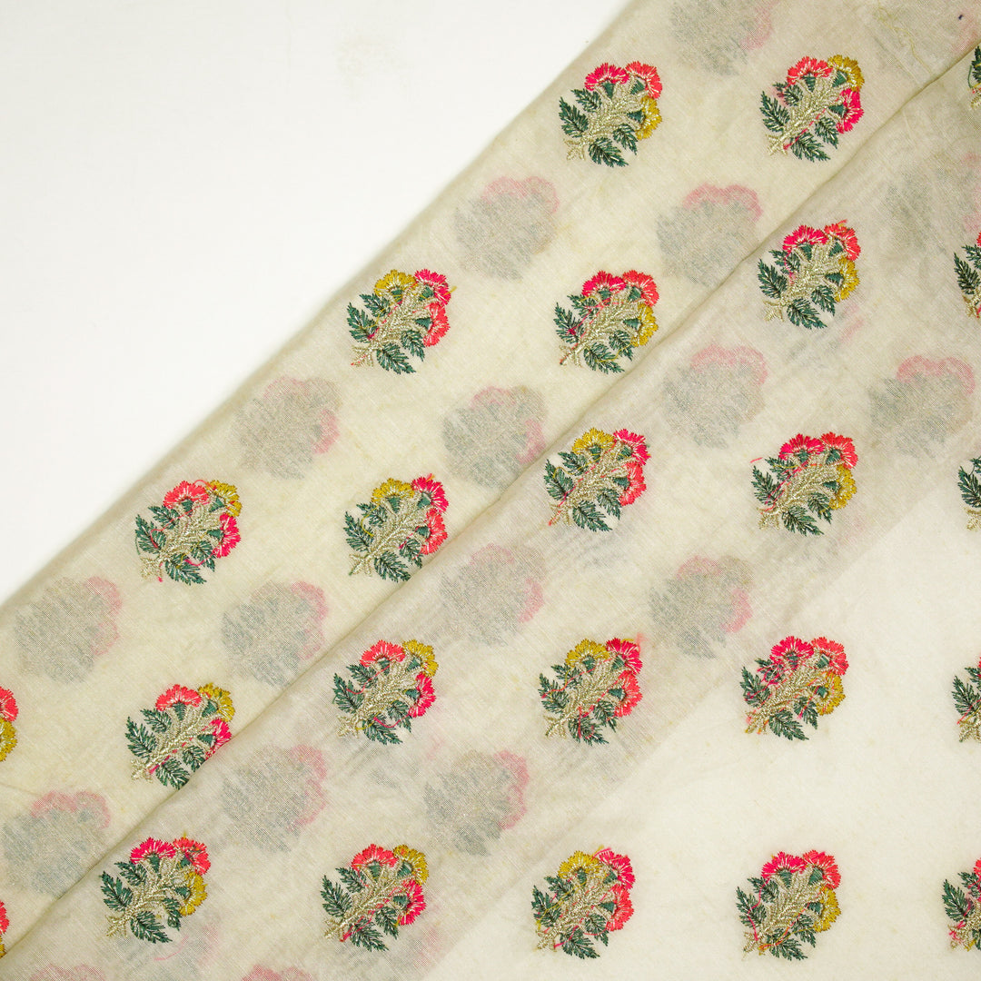 Pushpi Buti on Cream Silk Chanderi Embroidered Fabric
