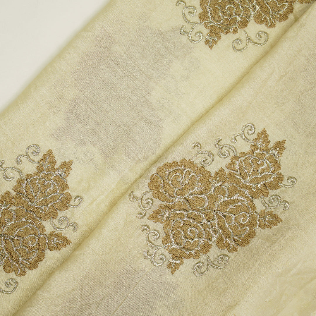 Pallav Buta on Cream Silk Chanderi Embroidered Fabric