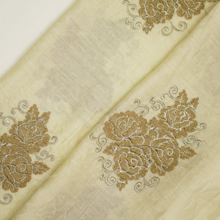 Pallav Buta on Cream Silk Chanderi Embroidered Fabric