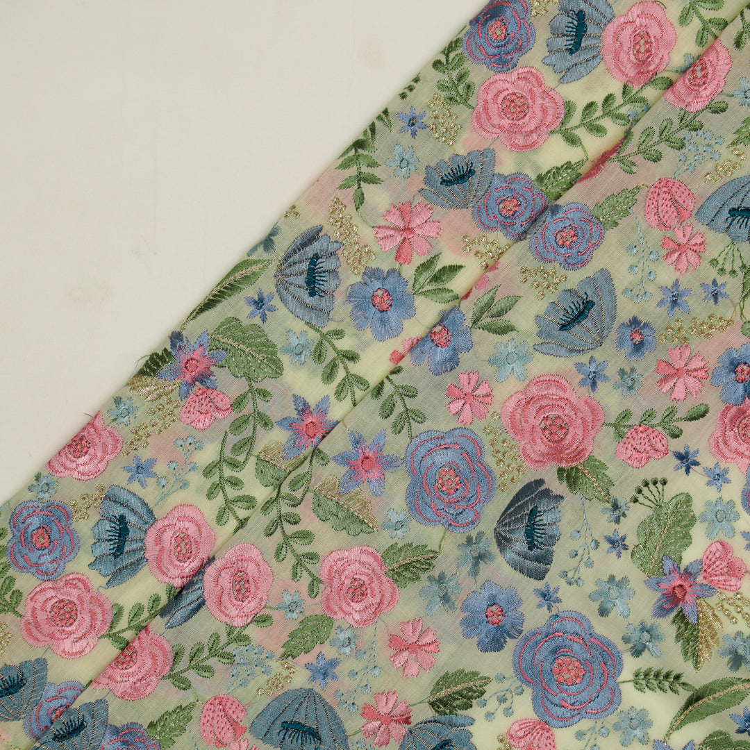 Waha Jaal on Cream Silk Chanderi Embroidered Fabric