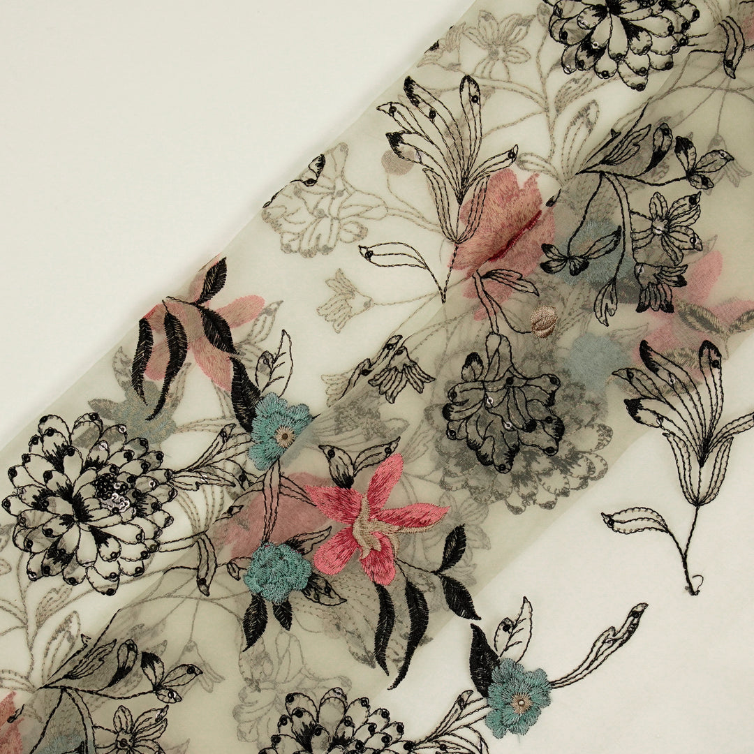 Layla Jaal on Cream Silk Organza Embroidered Fabric