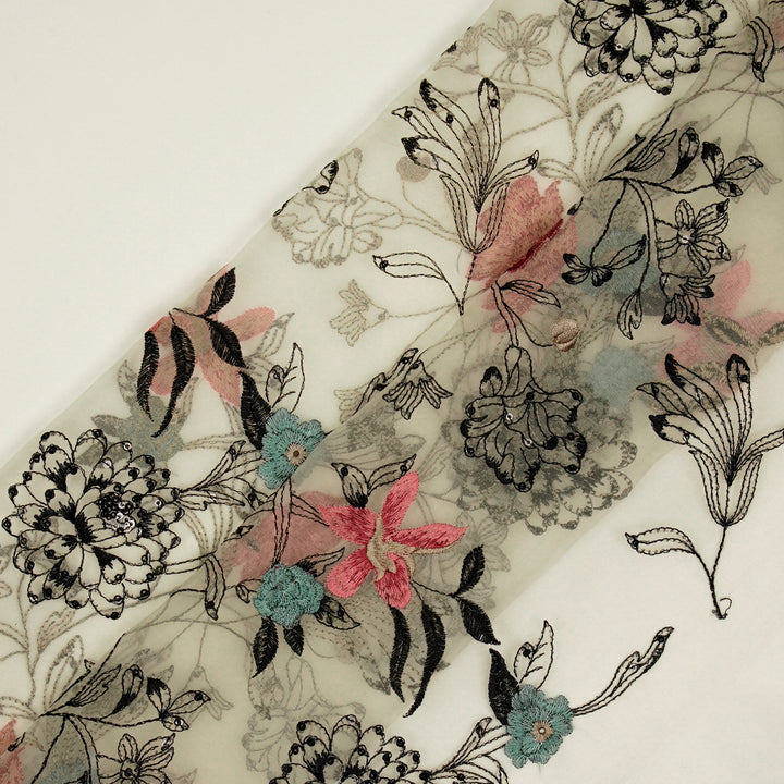 Layla Jaal on Cream Silk Organza Embroidered Fabric