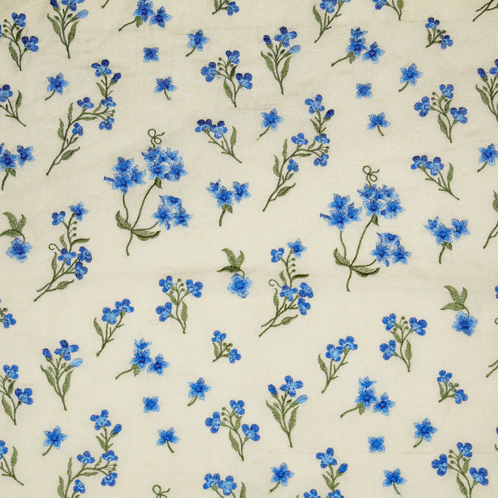 Safiya Buta on Cream Cotton Linen Embroidered Fabric