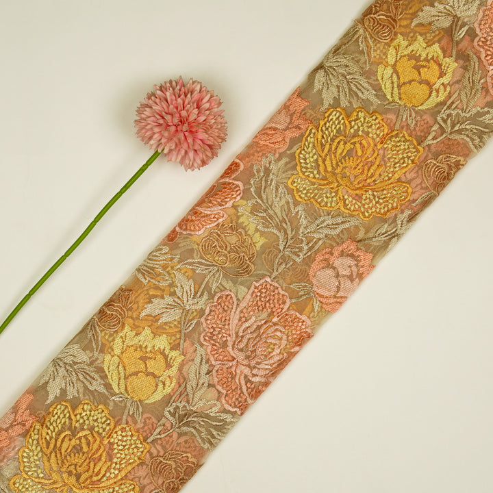 Elisha  Floral Jaal on Cream Silk Organza