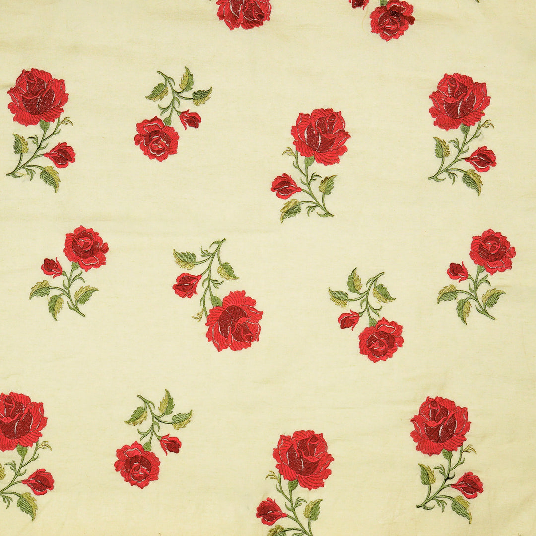 Shaima Buta on Cream Cotton Linen Embroidered Fabric