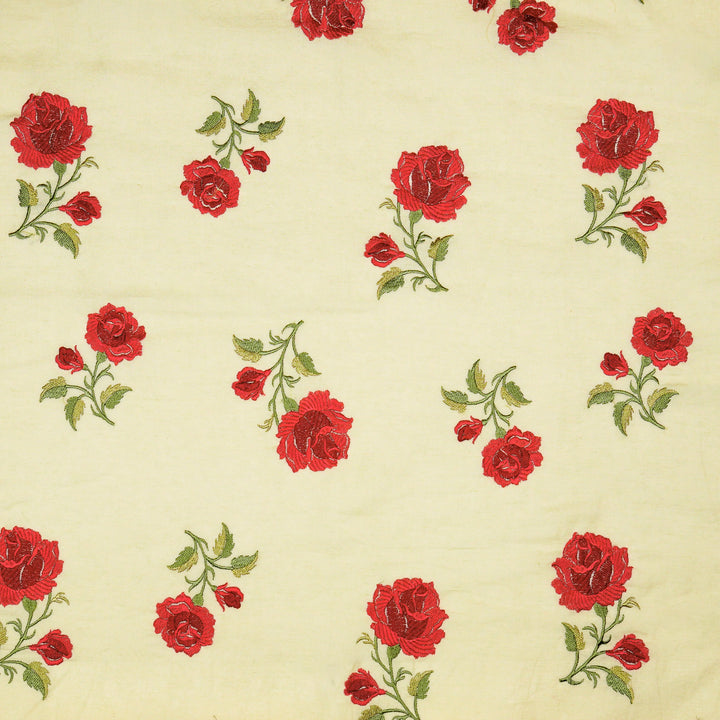 Shaima Buta on Cream Cotton Linen Embroidered Fabric