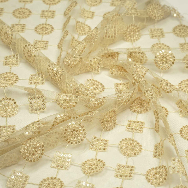 Mehnaz Sequins Jaal on Cream Net Embroidered Fabric