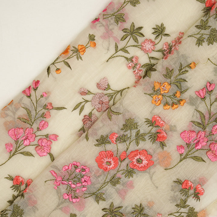 Nasma Jaal on Cream Cotton Silk Embroidered Fabric
