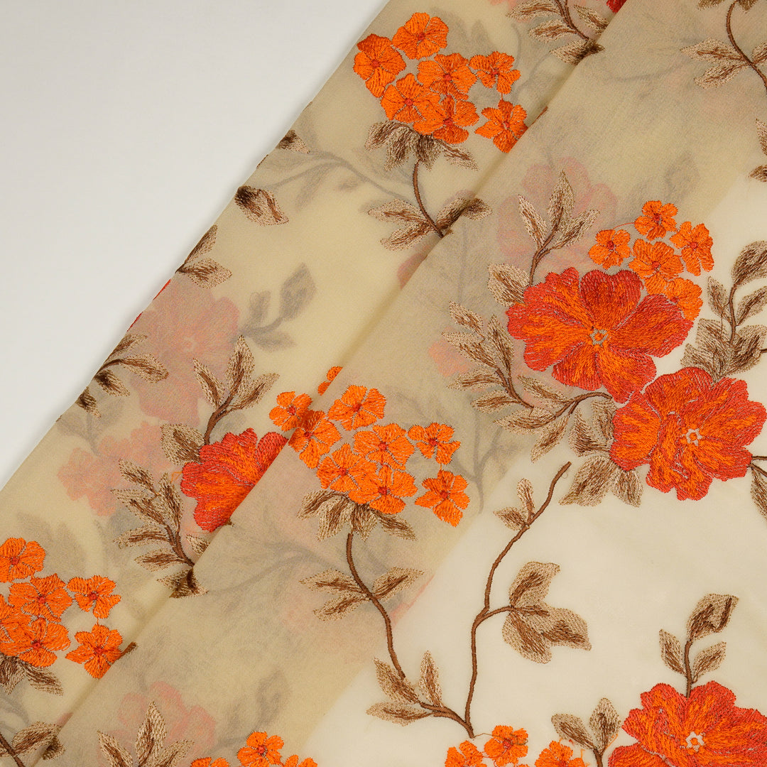 Kushali Jaal on Cream Semi Georgette Embroidered Fabric