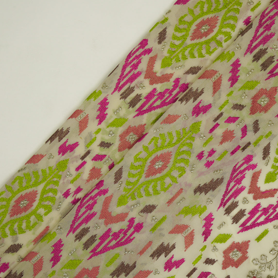 Rangvan Jaal on Cream Semi Georgette Embroidered Fabric