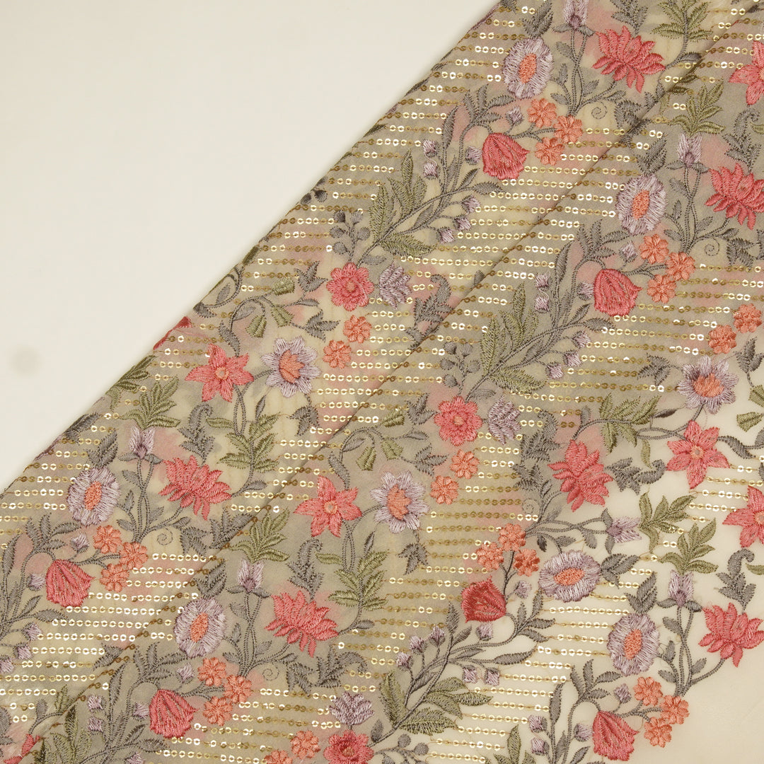 Kanan Jaal on Cream Semi Georgette Embroidered Fabric