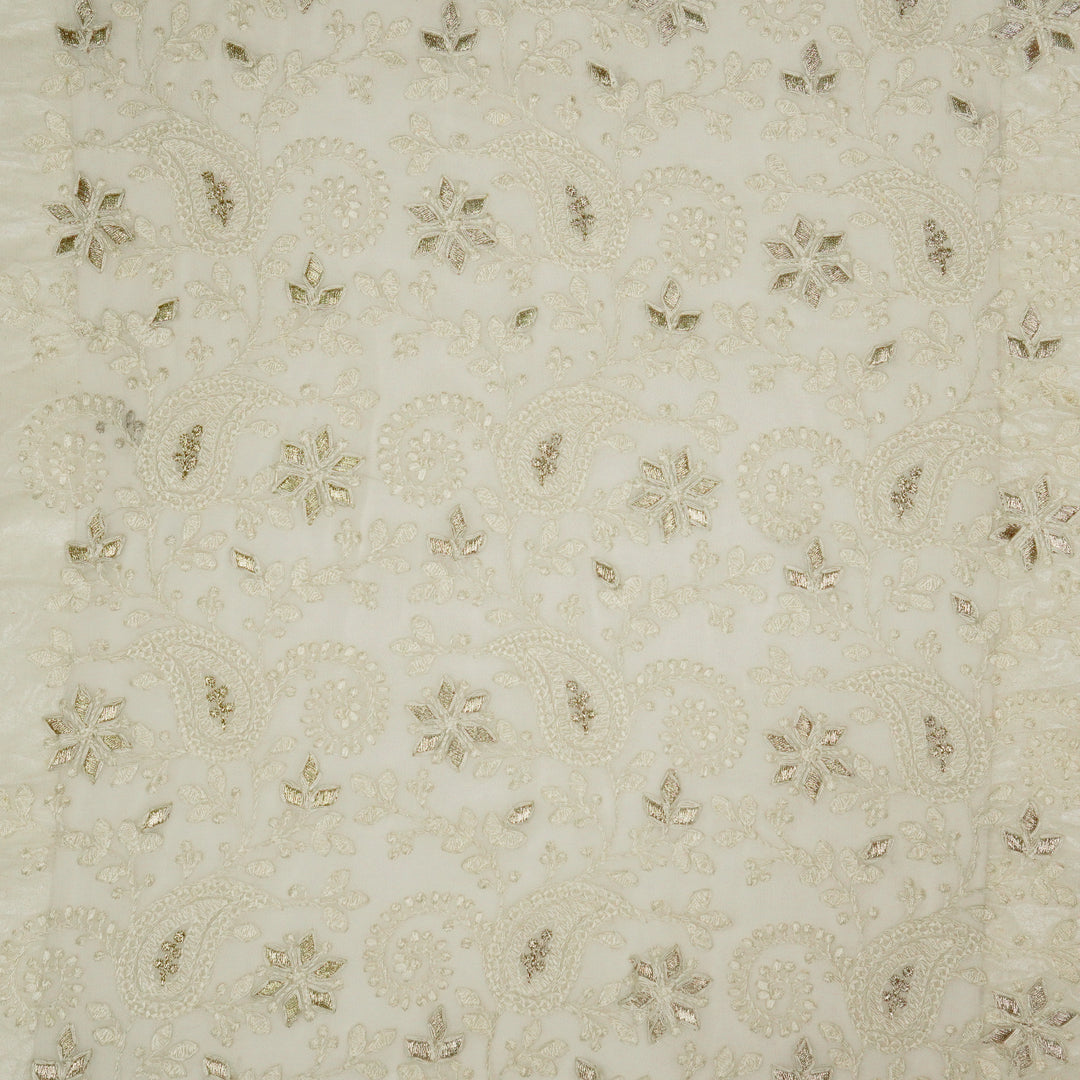 Nabila Jaal on Cream Semi Georgette Embroidered Fabric