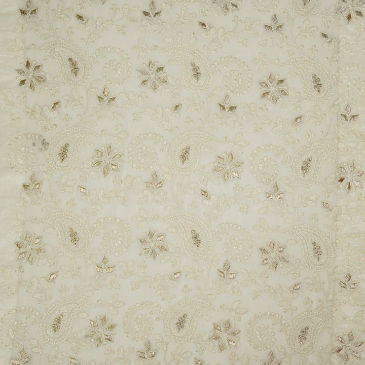 Nabila Jaal on Cream Semi Georgette Embroidered Fabric
