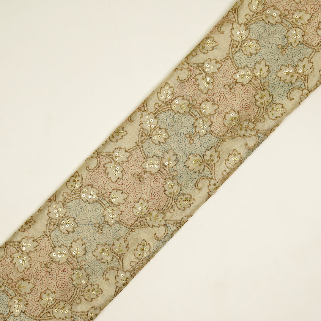 Kashida Jaal on Cream Luxe Silk Chanderi Embroidered Fabric