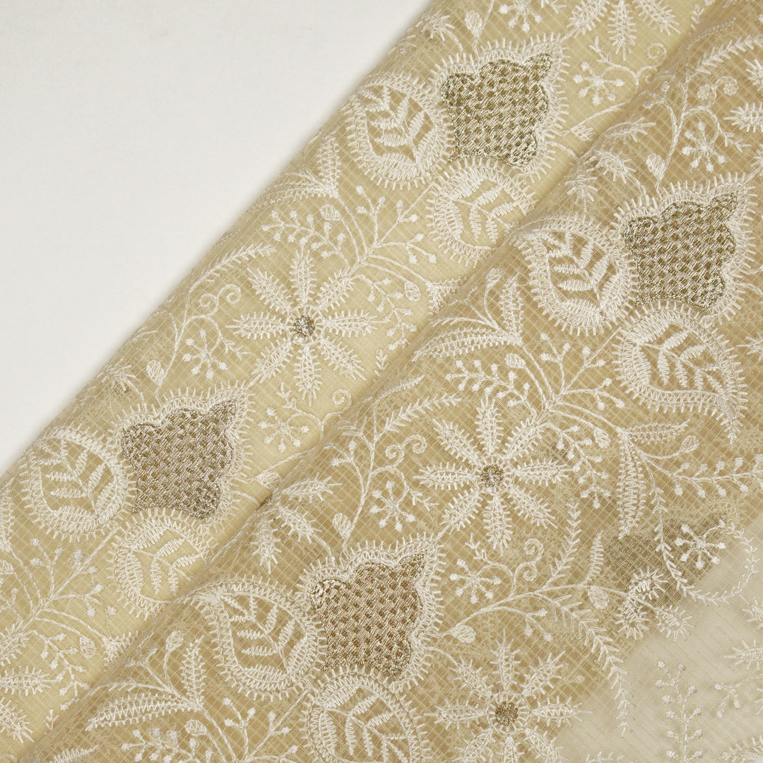 Chikankari Style Jaal With Zardozi On Cream Munga Kota