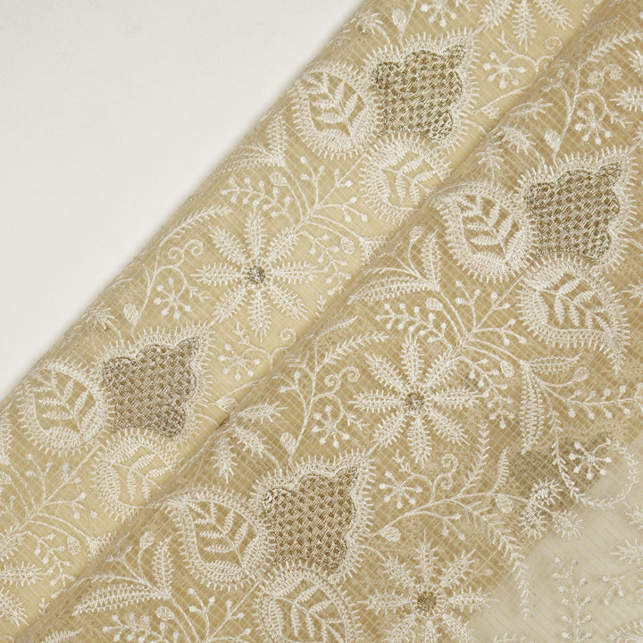 Chikankari Style Jaal With Zardozi On Cream Munga Kota