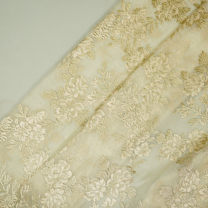 Taruja Jaal on Cream Cotton Silk Embroidered Fabric