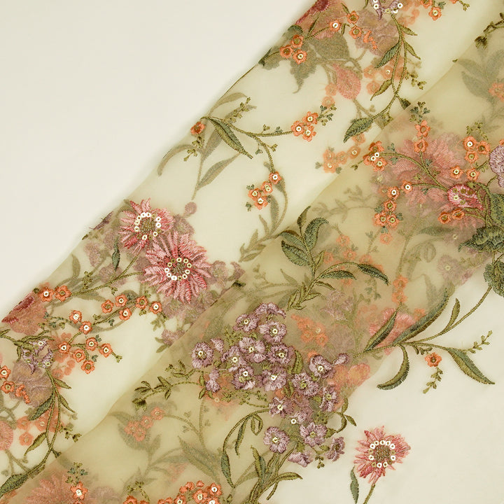 Riyad Jaal on Cream Silk Organza Embroidered Fabric