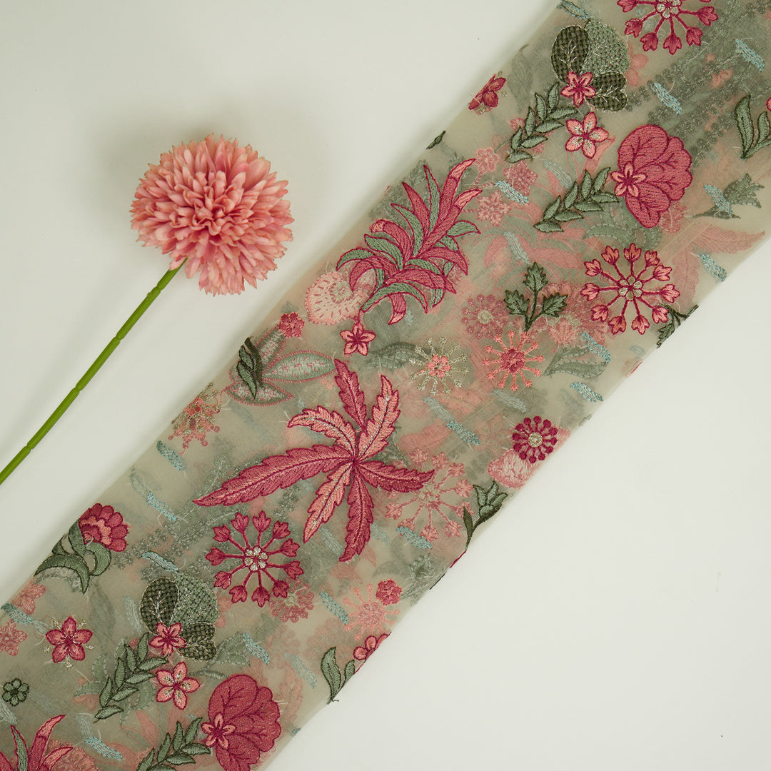 Saman Jaal on Cream Silk Organza Embroidered Fabric