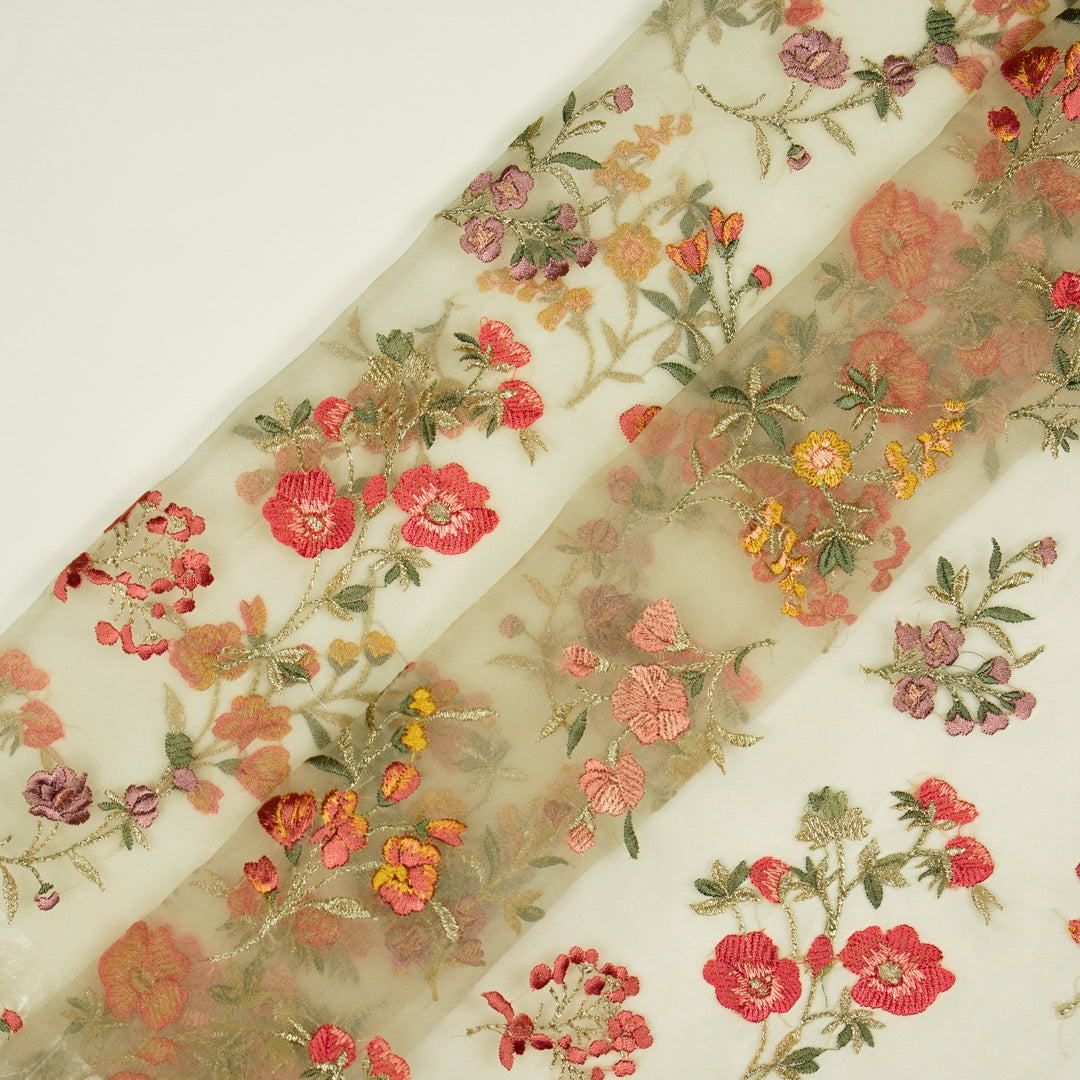 Basira Jaal on Cream Silk Organza Embroidered Fabric