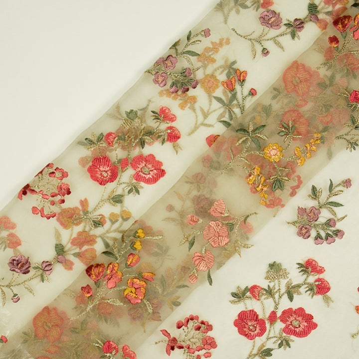 Basira Jaal on Cream Silk Organza Embroidered Fabric