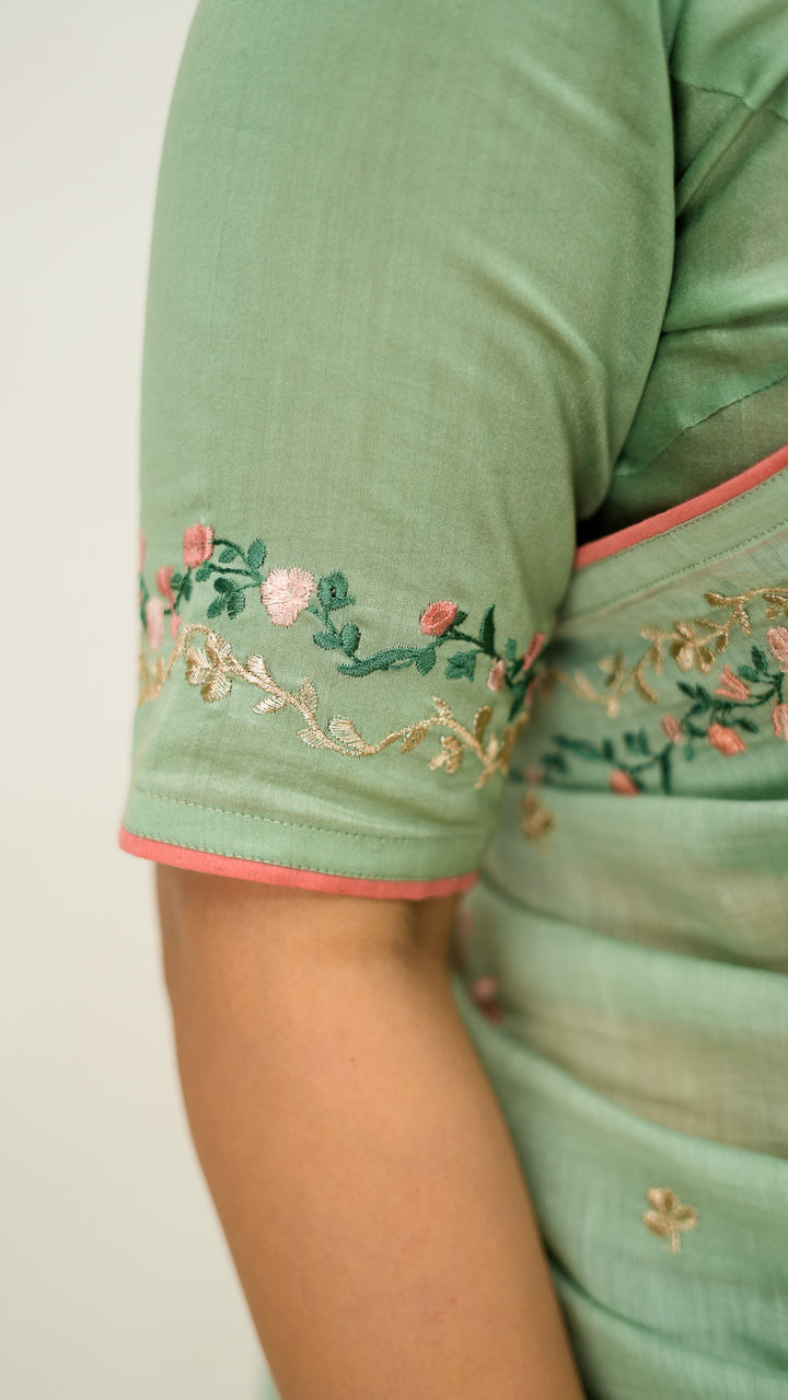 Neerangi Embroidered Saree on Light Teal Cotton Silk