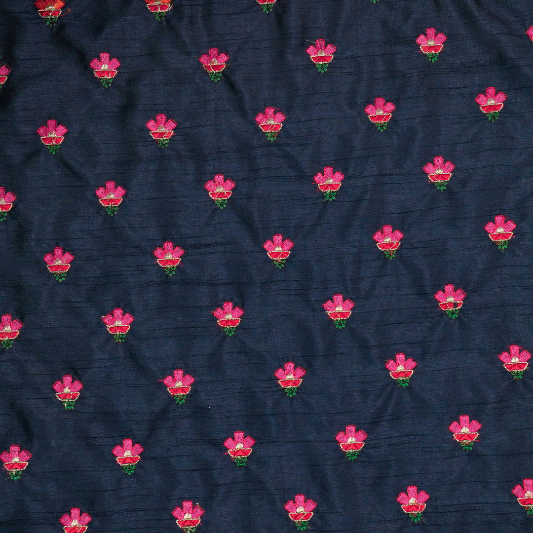Trifla Buti on Navy Blue Dola Silk Embroidered Fabric