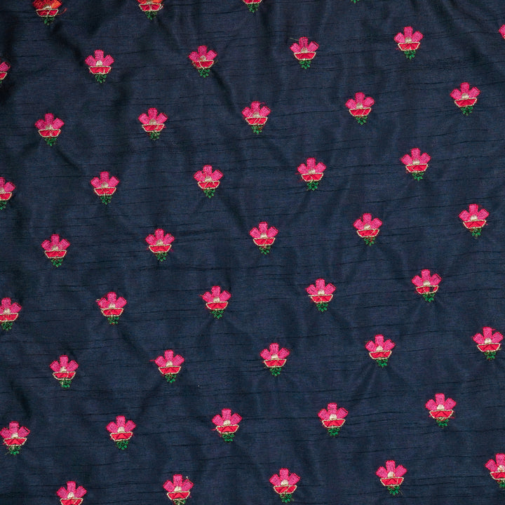 Trifla Buti on Navy Blue Dola Silk Embroidered Fabric