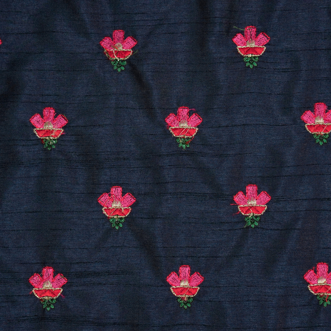 Trifla Buti on Navy Blue Dola Silk Embroidered Fabric