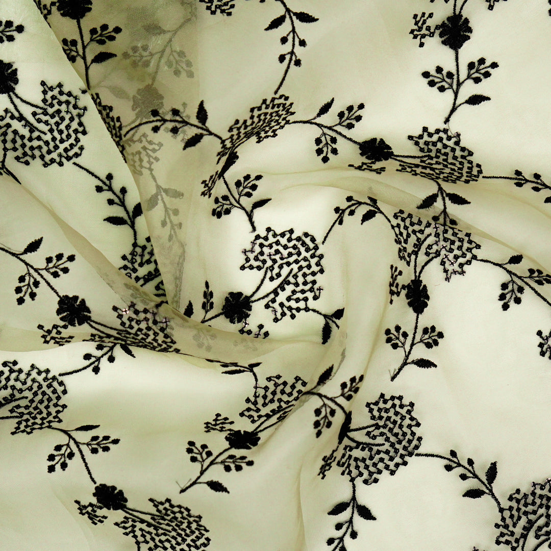 Nishika Jaal on Cream Silk Organza Embroidered Fabric