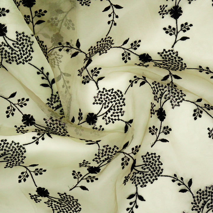 Nishika Jaal on Cream Silk Organza Embroidered Fabric