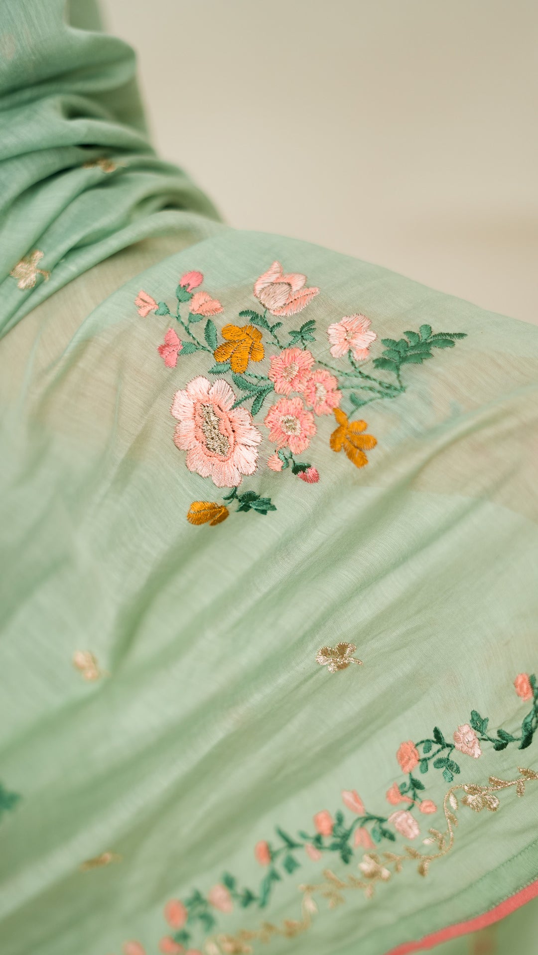 Neerangi Embroidered Saree on Light Teal Cotton Silk