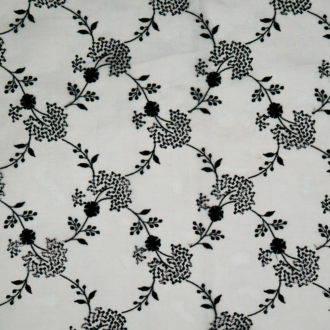 Nishika Jaal on Grey Silk Organza Embroidered Fabric