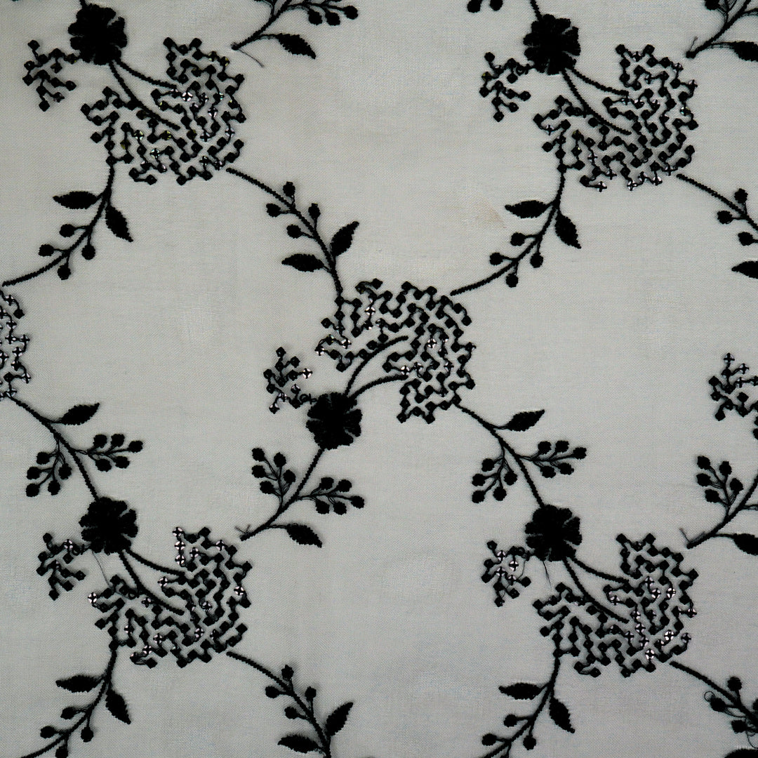 Nishika Jaal on Grey Silk Organza Embroidered Fabric
