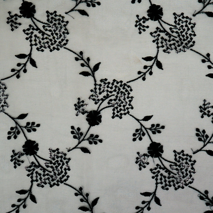 Nishika Jaal on Grey Silk Organza Embroidered Fabric