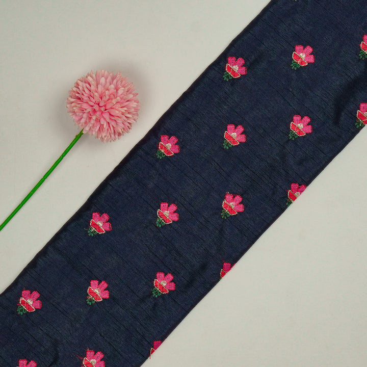 Trifla Buti on Navy Blue Dola Silk Embroidered Fabric