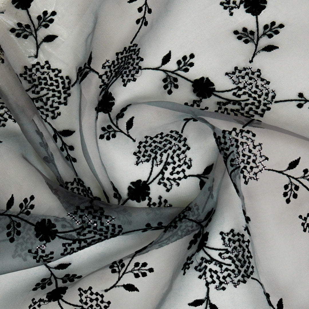 Nishika Jaal on Grey Silk Organza Embroidered Fabric